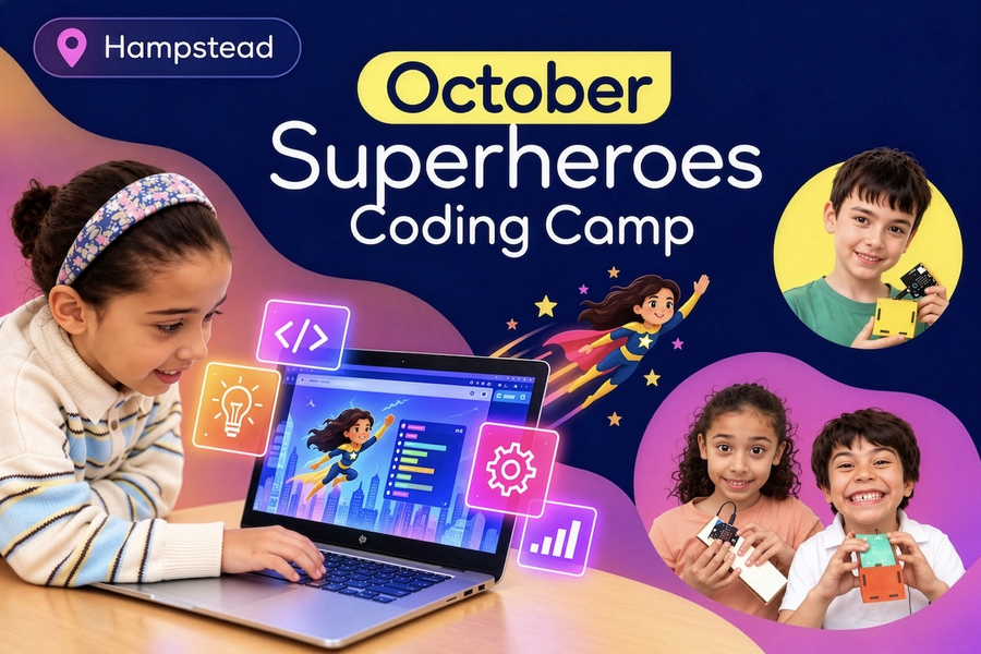  children exploring coding and technology at BetaGen's October Superheroes Coding Camp in Hampstead